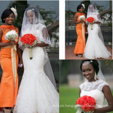 2017 de encaje de lujo rebordeado vestido de boda de la sirena para los africanos